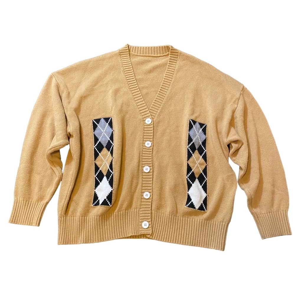 Dazy Women's Plaid V-neck Button Down Knit Cardigan/Sweater Long Sleeve Size M